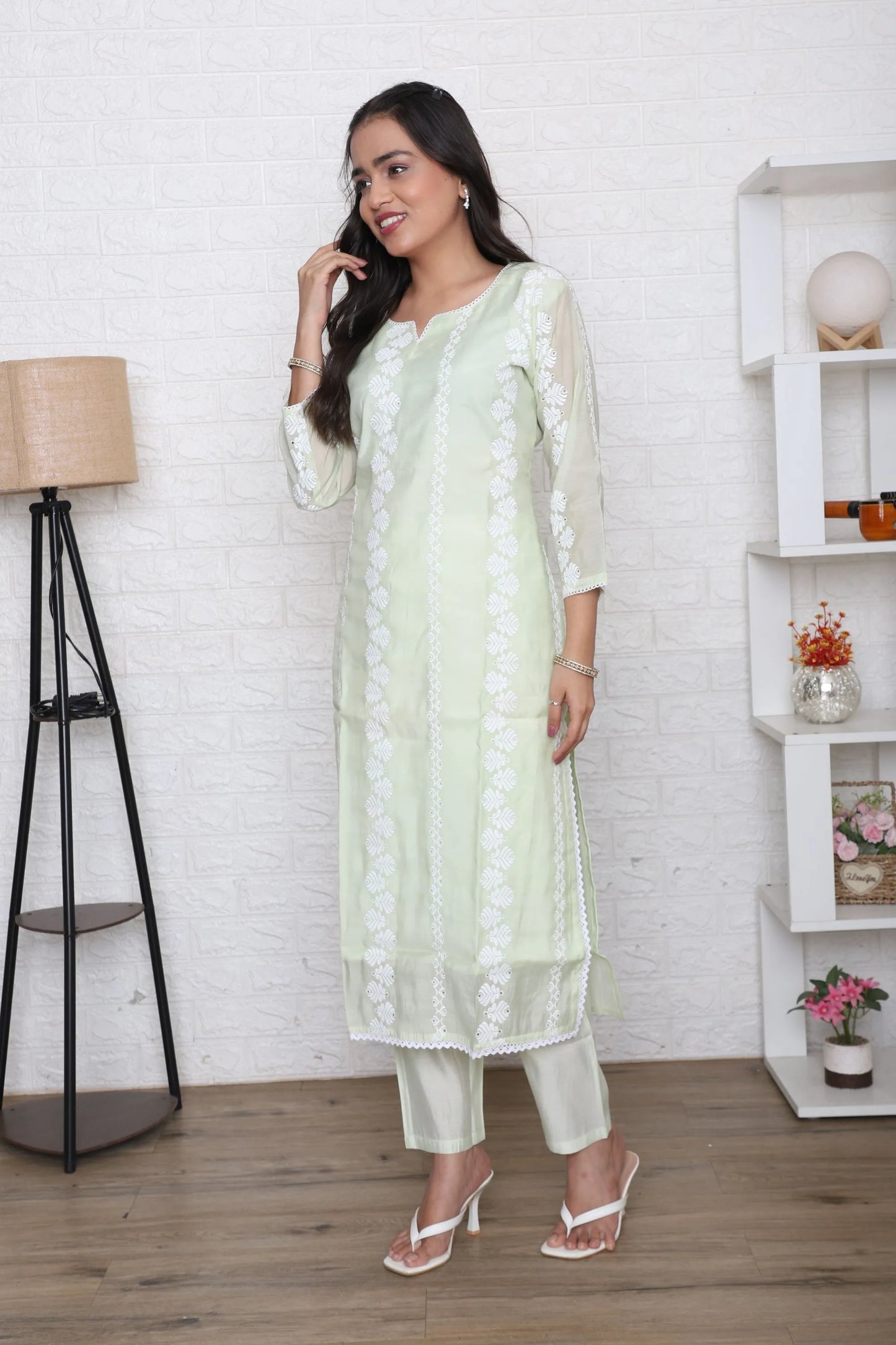 Mint Green Schiffli Kurta Set