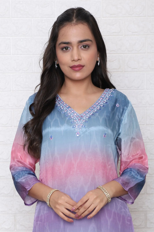 Pastel Ombre Embellished Suit Set