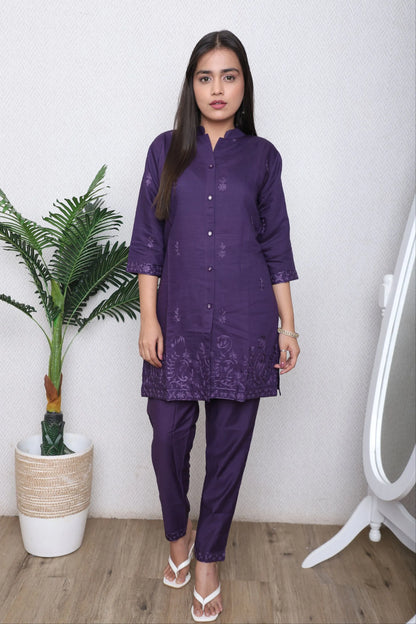 Deep Plum Embroidered Co-Ord Set
