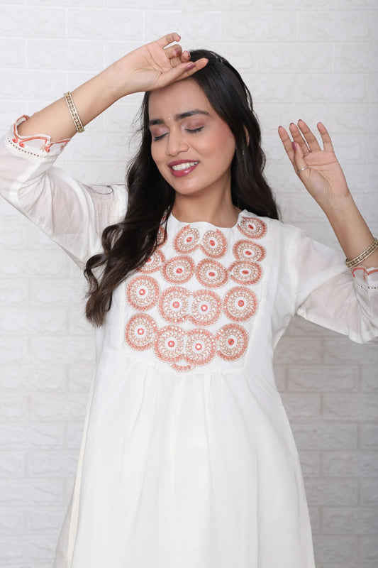 Ivory Floral Embroidered Suit Set