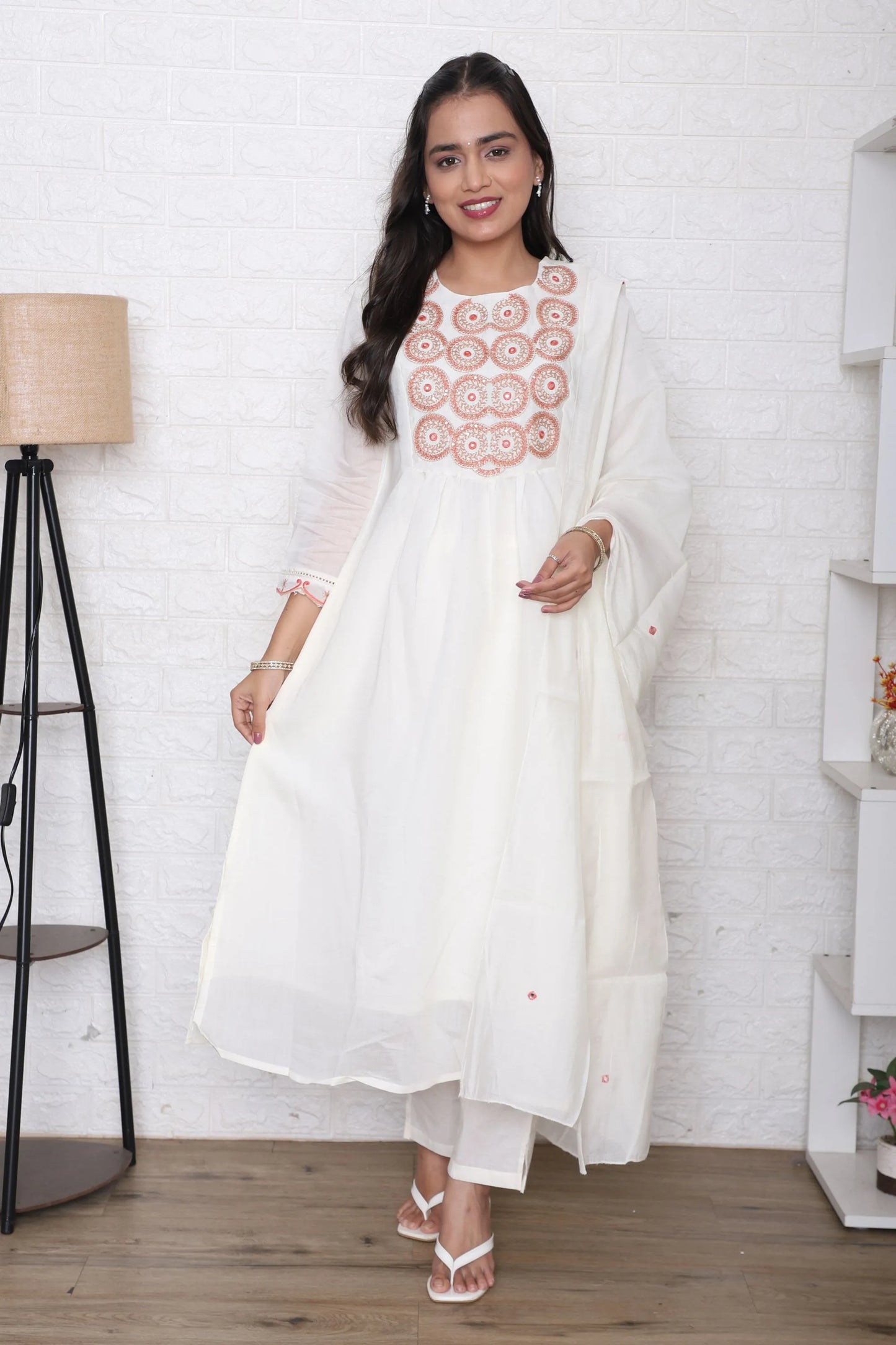 Ivory Floral Embroidered Suit Set