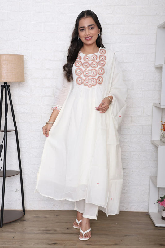 Ivory Floral Embroidered Suit Set