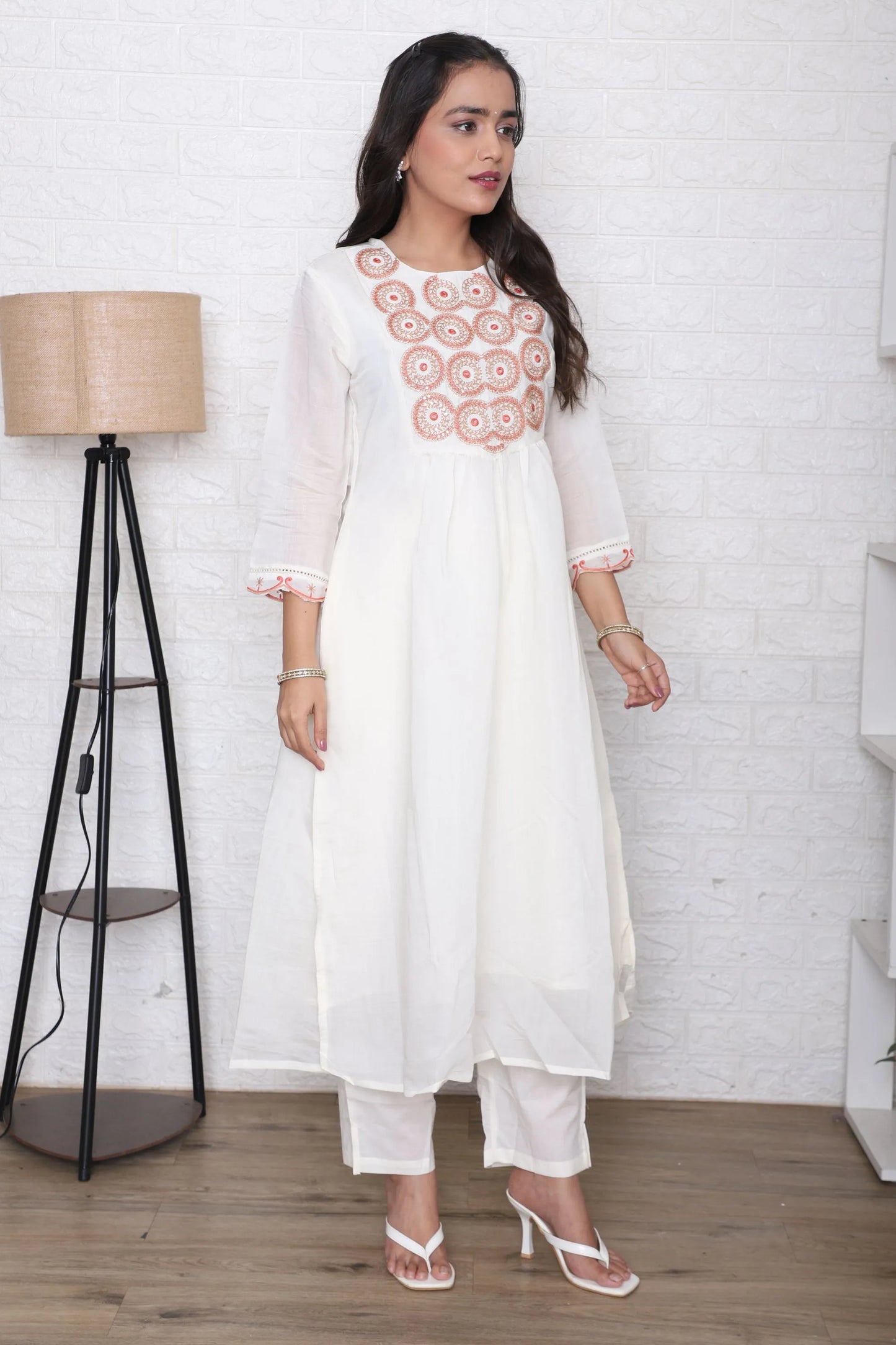 Ivory Floral Embroidered Suit Set