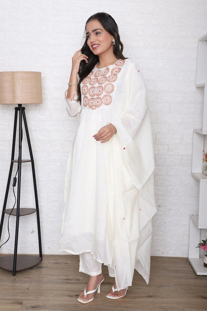 Ivory Floral Embroidered Suit Set