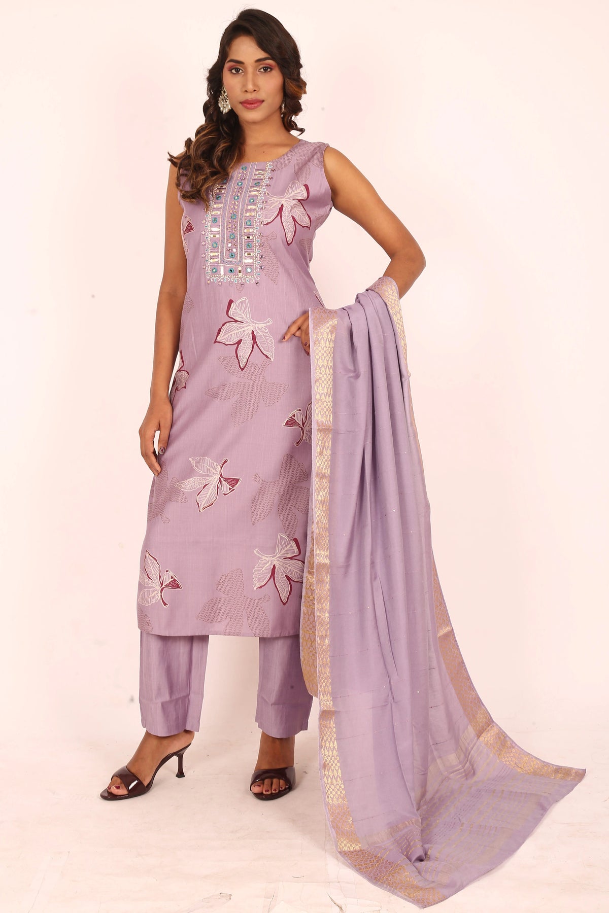 Lavender Embroidered Suit Set