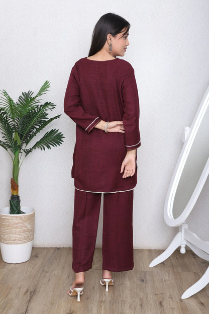 Rich Maroon Lace Co-Ord Set