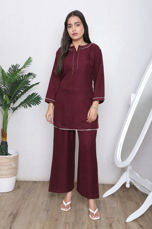 Rich Maroon Lace Co-Ord Set