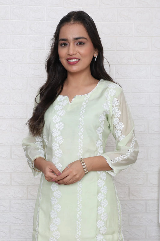 Mint Green Schiffli Kurta Set