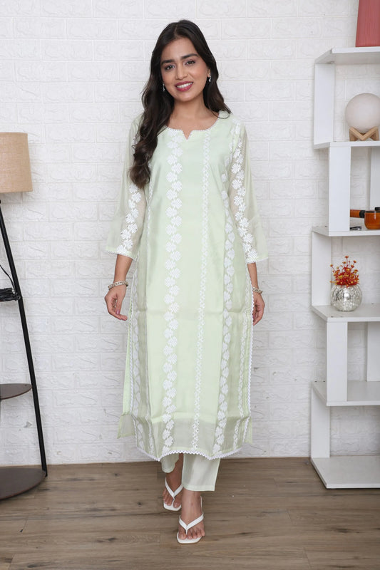 Mint Green Schiffli Kurta Set