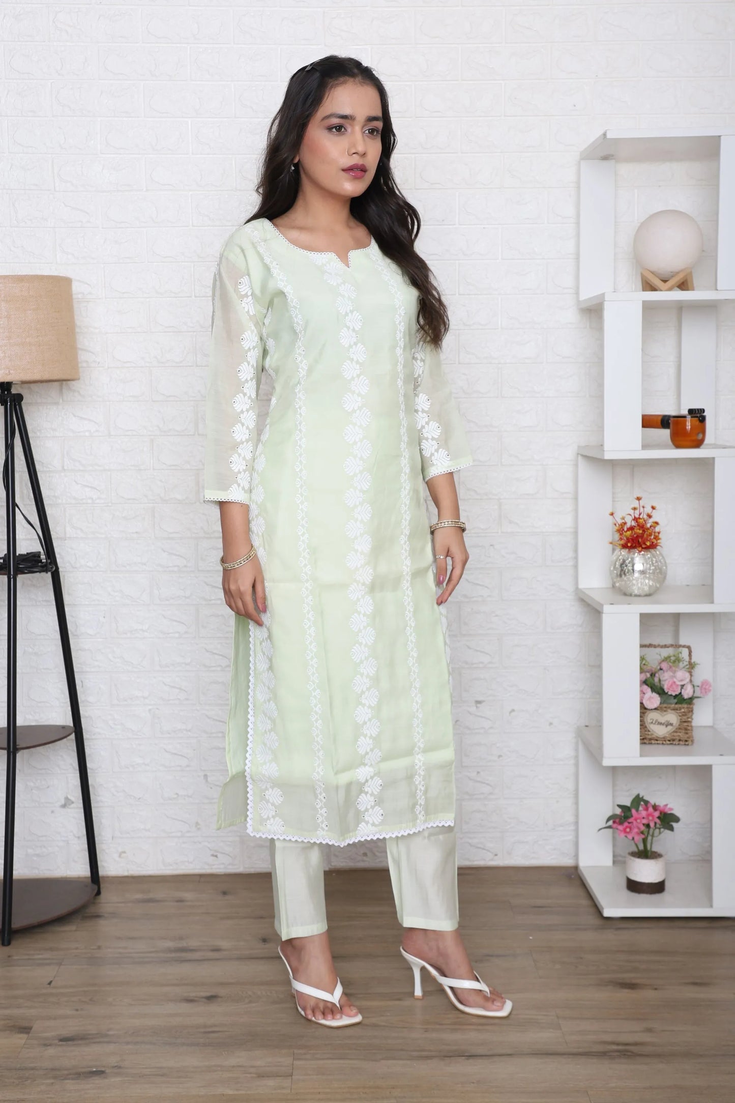 Mint Green Schiffli Kurta Set