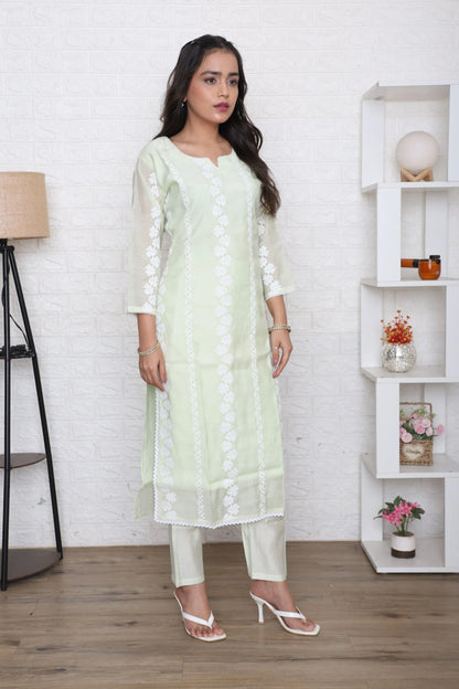 Mint Green Schiffli Kurta Set