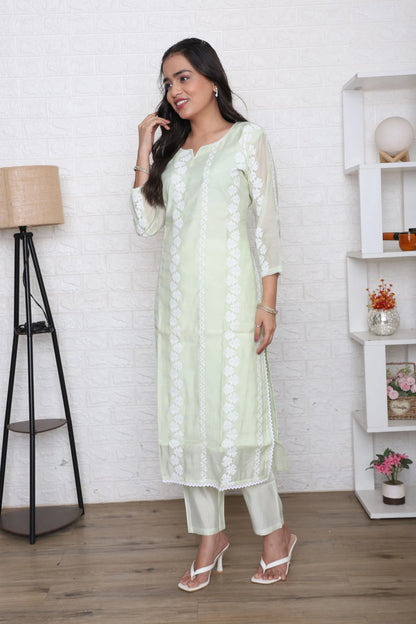 Mint Green Schiffli Kurta Set