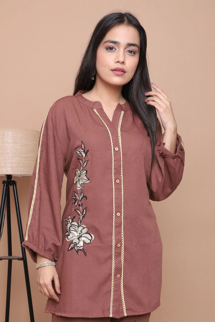 Mocha Floral Appliqué Co-Ord Set