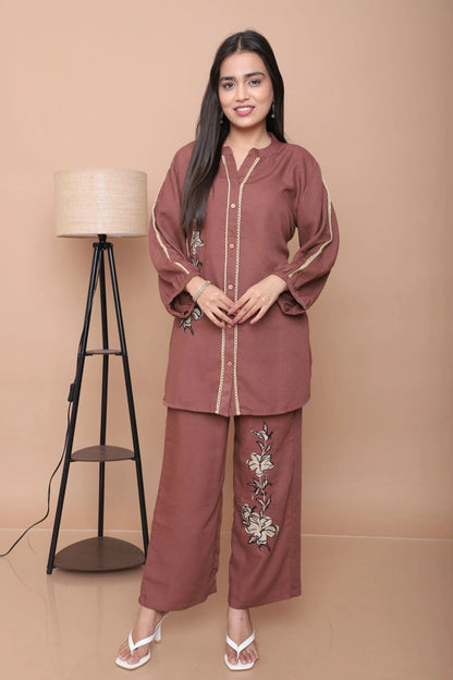 Mocha Floral Appliqué Co-Ord Set