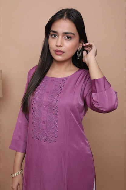 Orchid Embroidered Straight Kurta