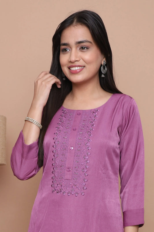 Orchid Embroidered Straight Kurta