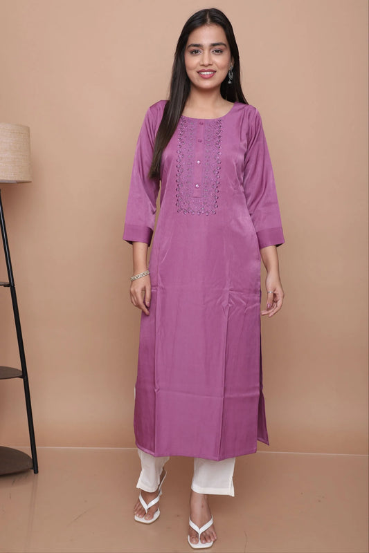Orchid Embroidered Straight Kurta
