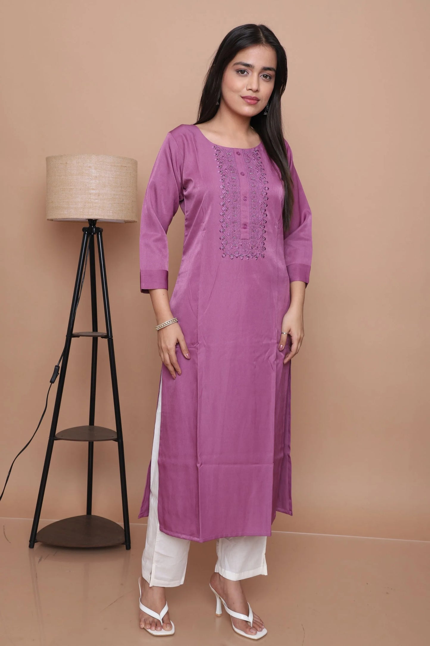 Orchid Embroidered Straight Kurta