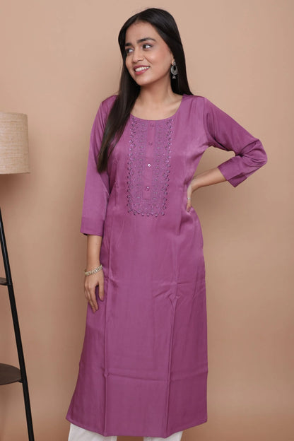 Orchid Embroidered Straight Kurta