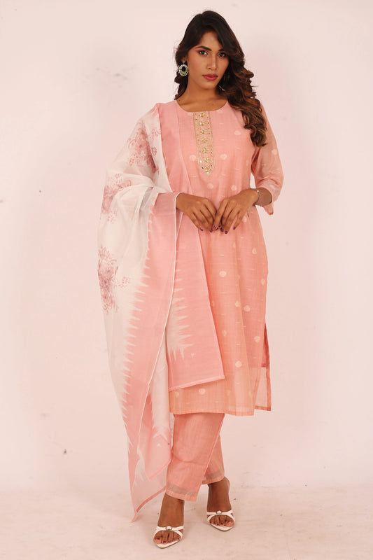 Peach Embroidered 3-Piece Suit Set