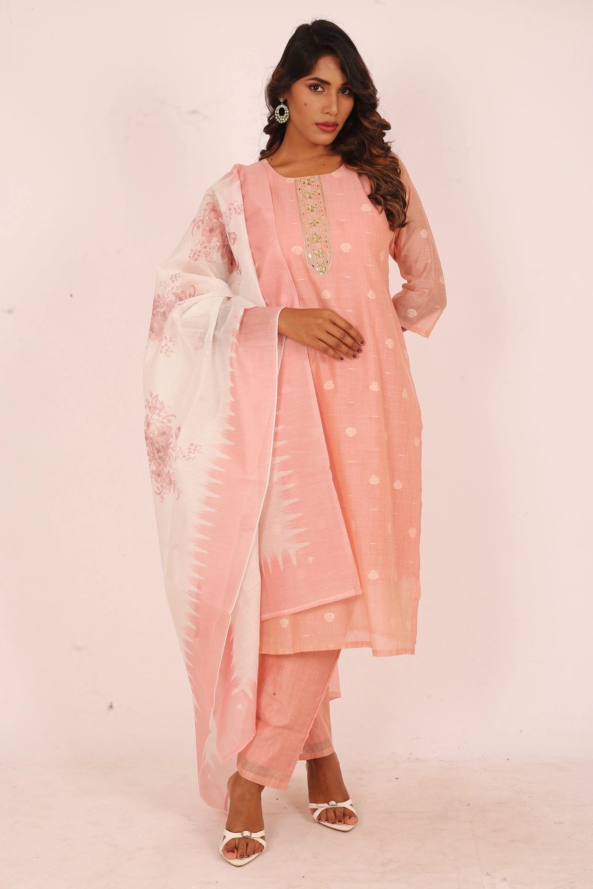 Peach Embroidered 3-Piece Suit Set