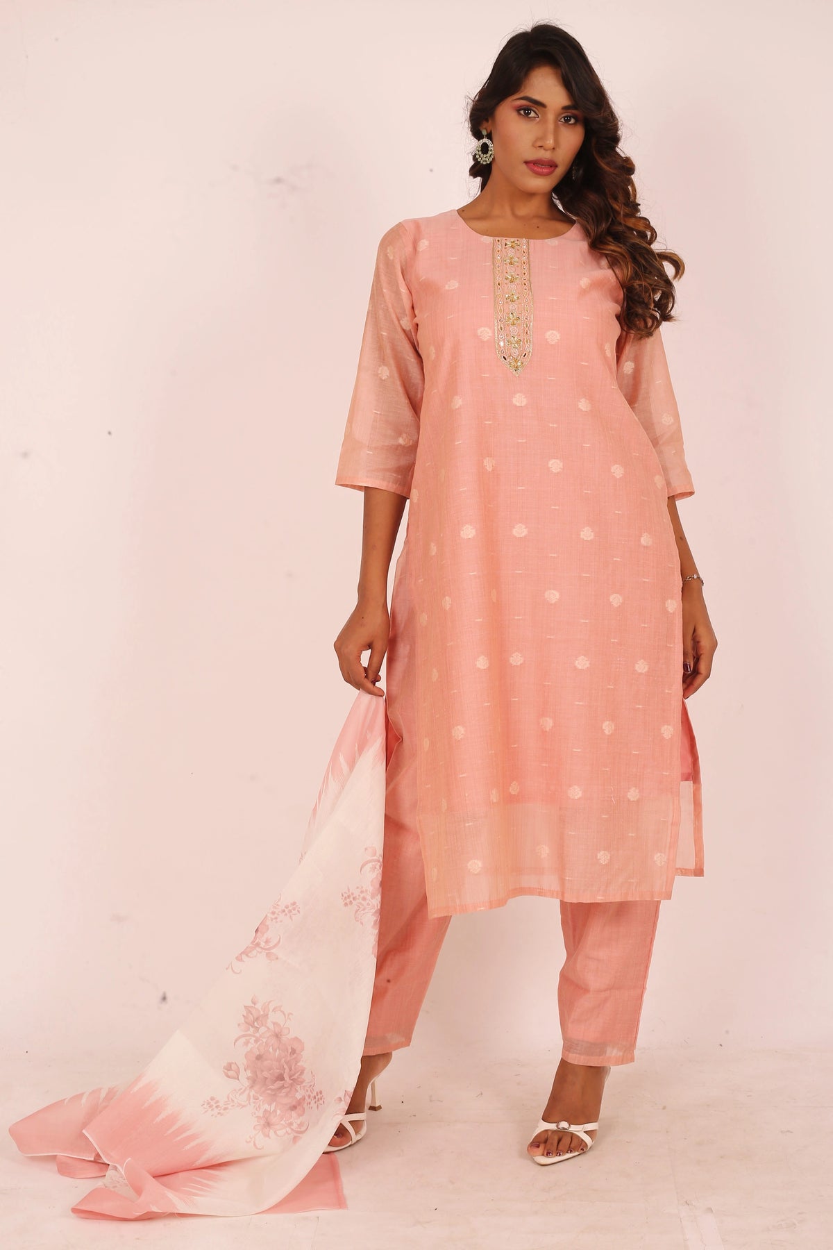 Peach Embroidered 3-Piece Suit Set