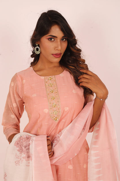 Peach Embroidered 3-Piece Suit Set