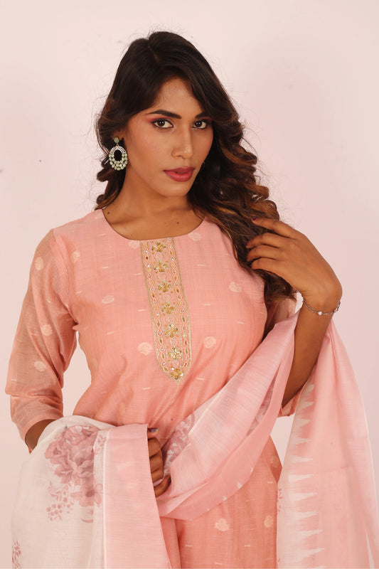 Peach Embroidered 3-Piece Suit Set