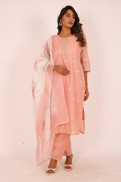 Peach Embroidered 3-Piece Suit Set