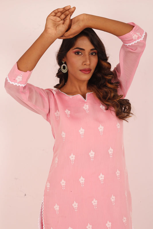 Pink Embroidered Kurta Set
