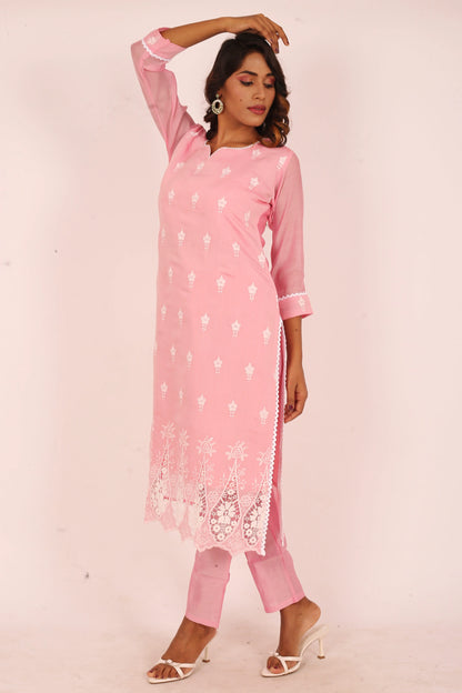 Pink Embroidered Kurta Set