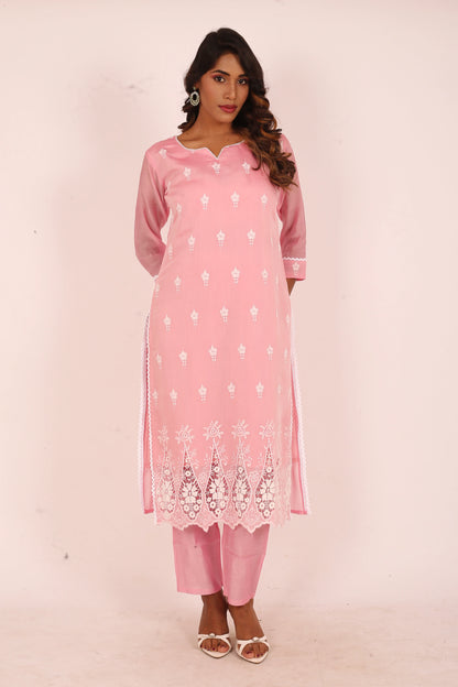Pink Embroidered Kurta Set