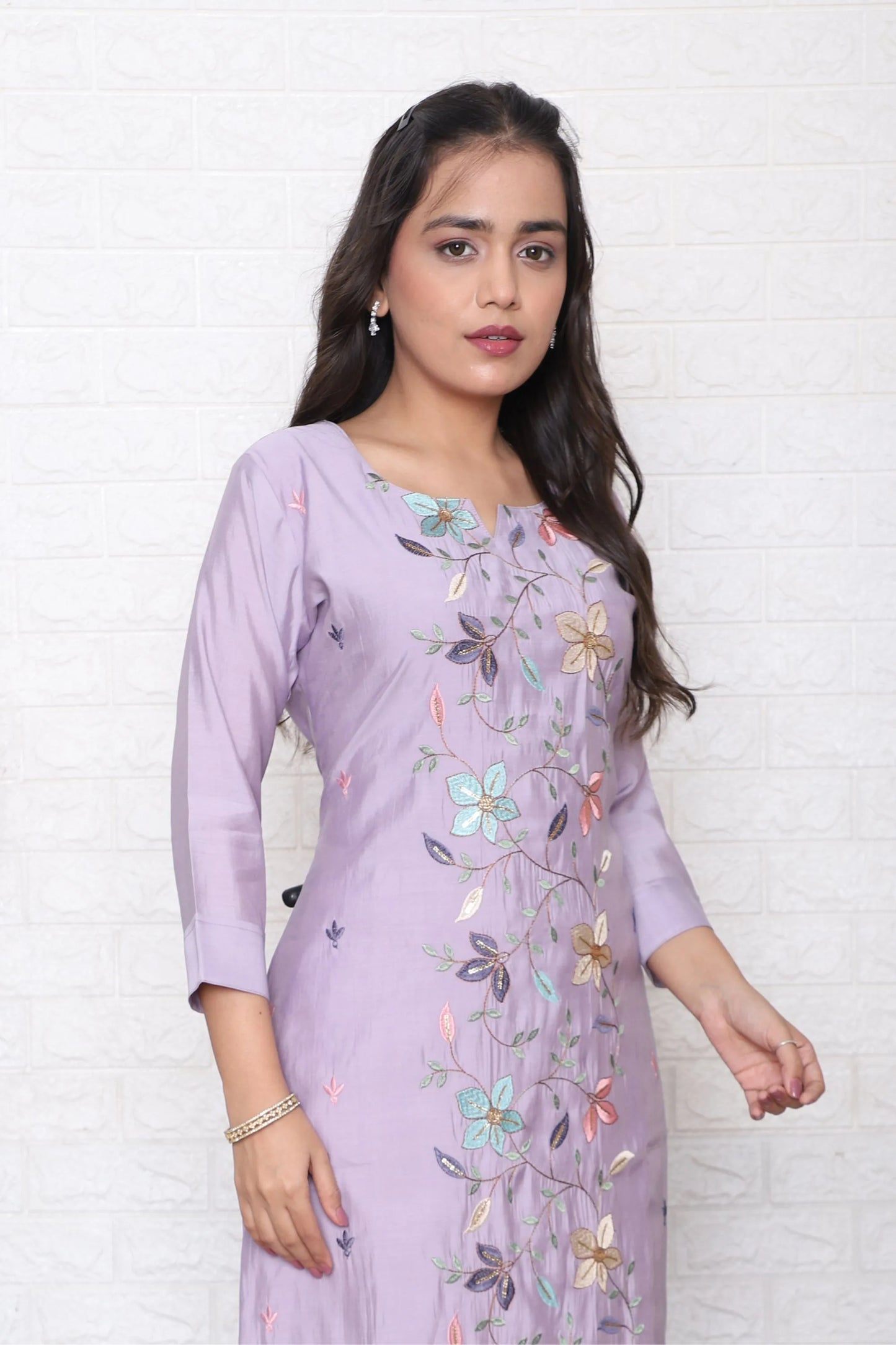Lavender Embroidered Kurta Set