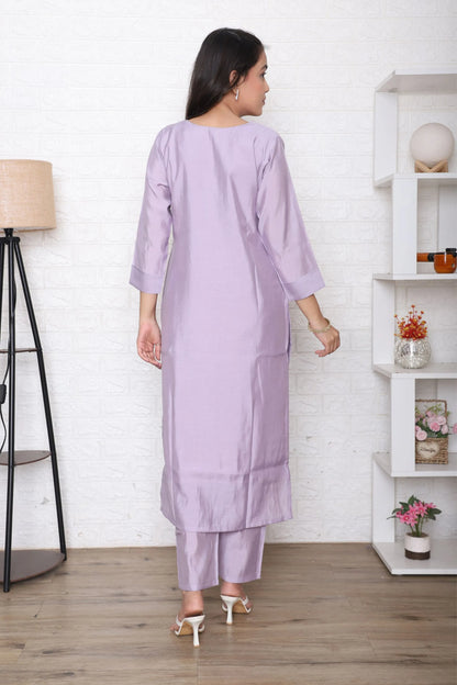 Lavender Embroidered Kurta Set