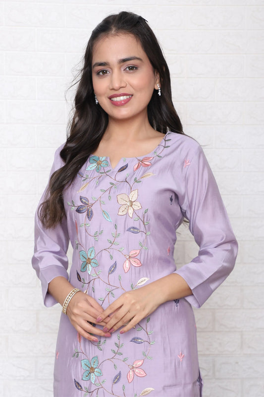 Lavender Embroidered Kurta Set