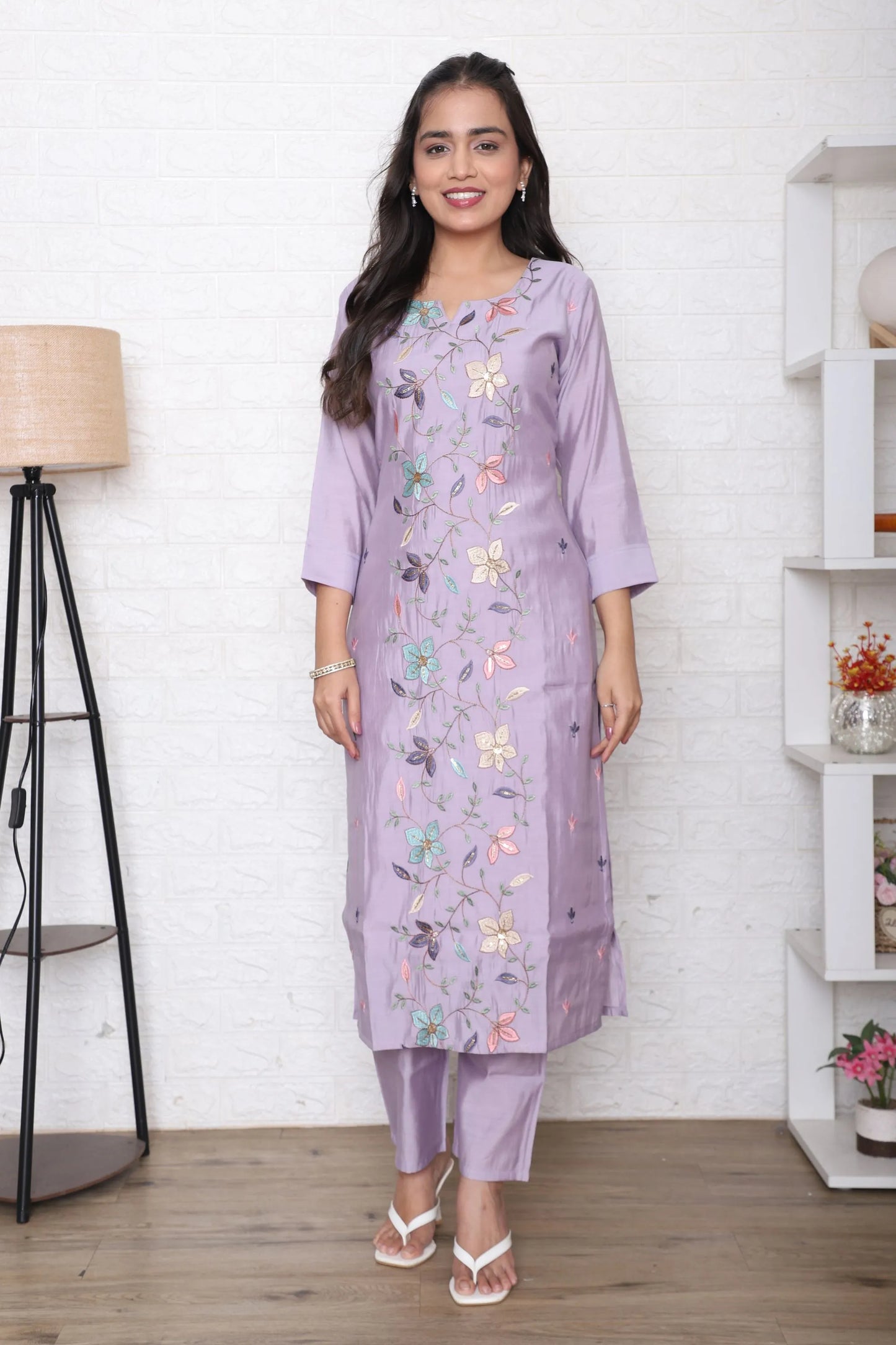 Lavender Embroidered Kurta Set
