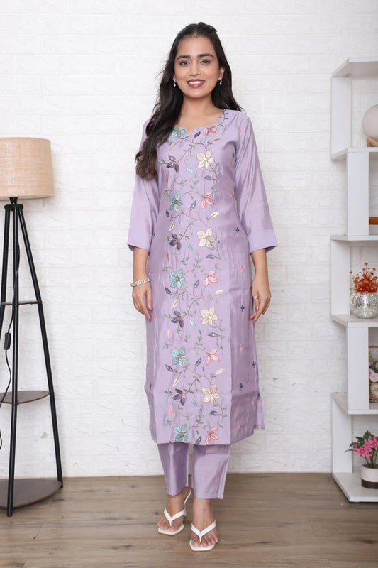 Lavender Embroidered Kurta Set