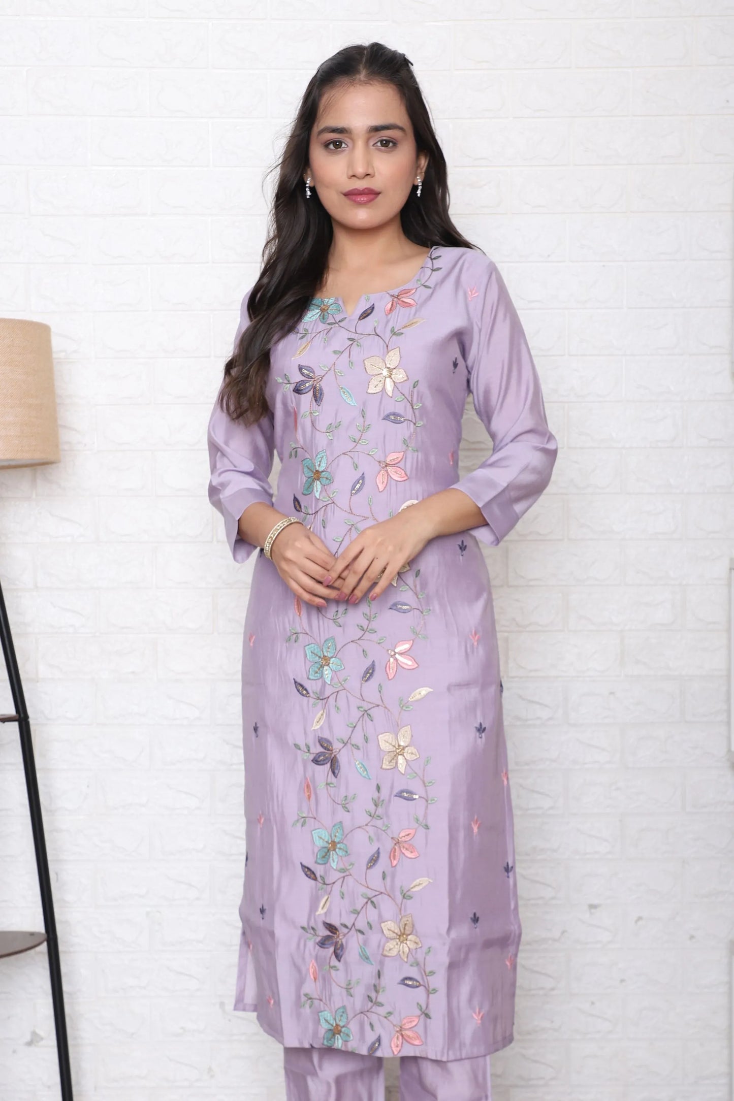 Lavender Embroidered Kurta Set