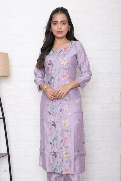 Lavender Embroidered Kurta Set