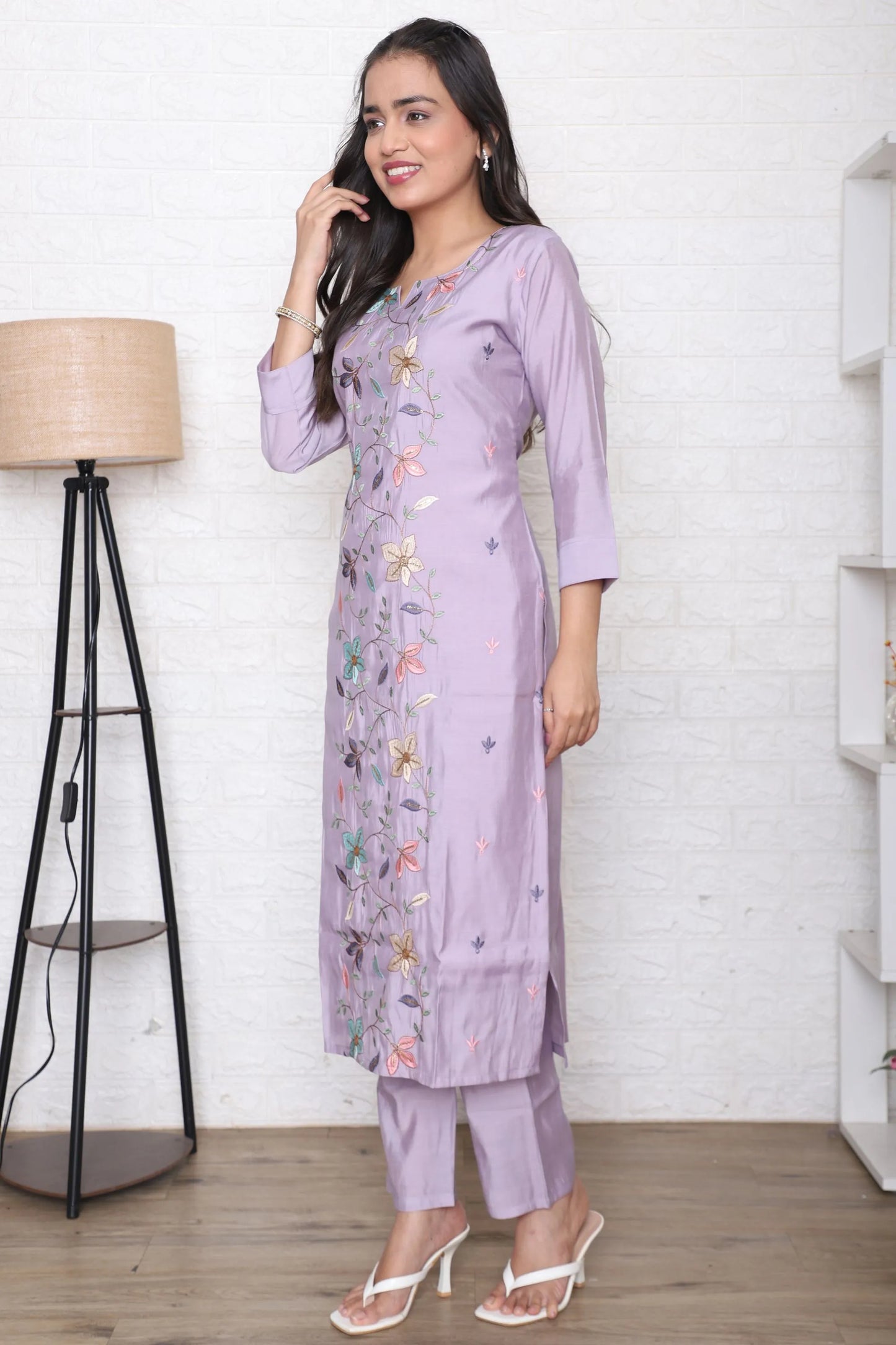 Lavender Embroidered Kurta Set