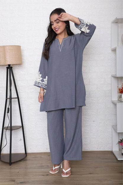 Grey Embroidered Co-Ord Set