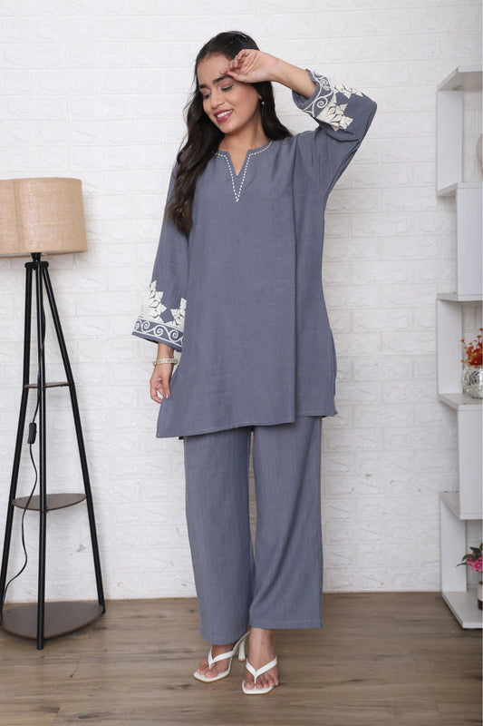Grey Embroidered Co-Ord Set