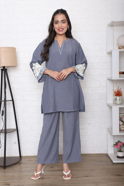Grey Embroidered Co-Ord Set