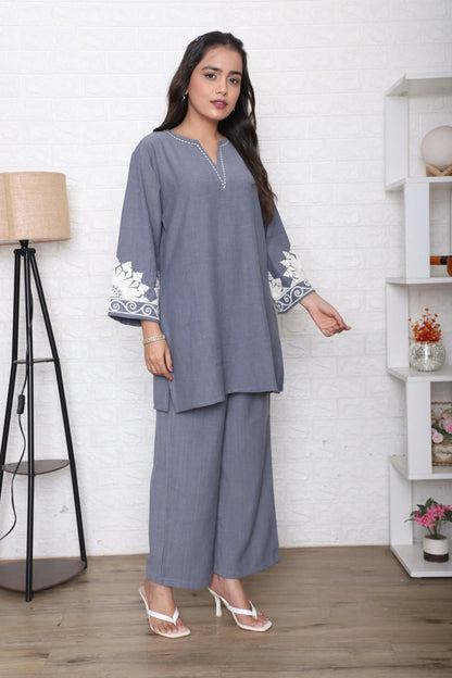 Grey Embroidered Co-Ord Set